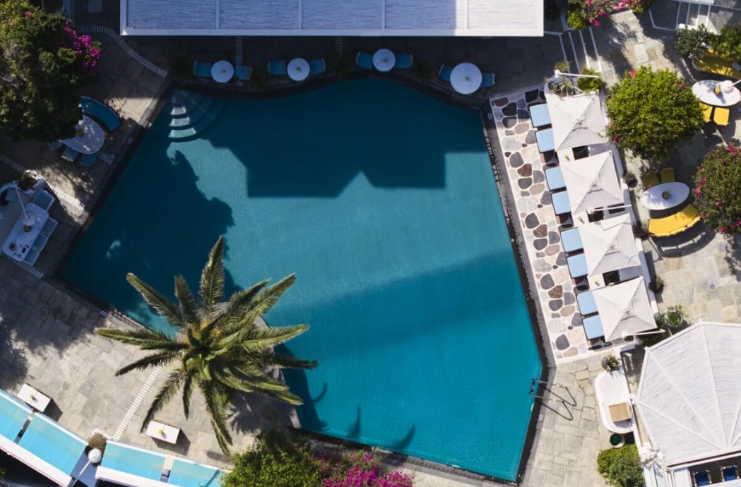 Belvedere Hotel Mykonos glamorous pool club in the heart of Mykonos Town